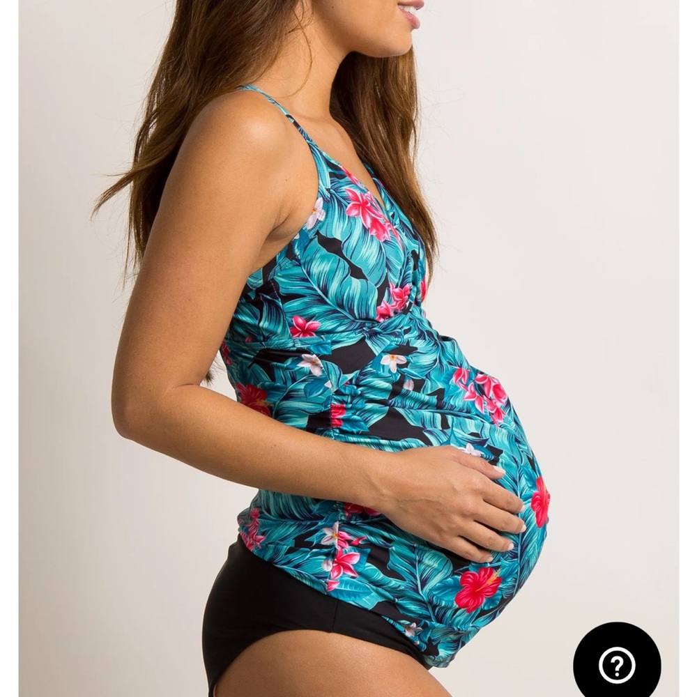 Floral Print Maternity Bikini Top - Blue and Pink - Picture 2 of 11